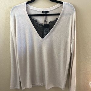 Dynamite Lace Underlay V Neck Sweater